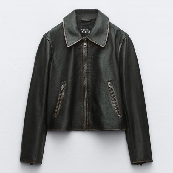 ~ SOLD 📦 New!! ZARA Distressed Cropped Genuine Leather Jacket - Picture 2 of 10